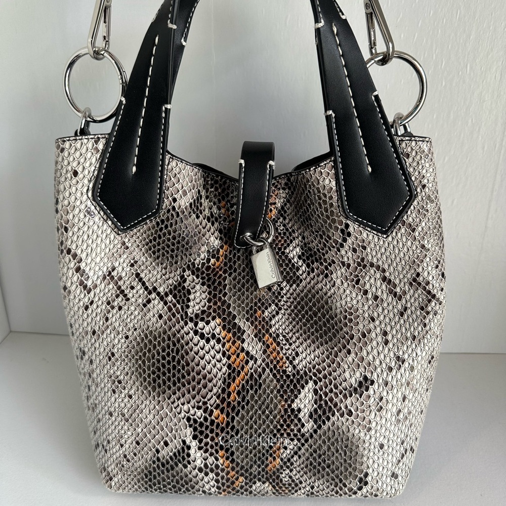 Calvin Klein snakeskin print bucket purse bag